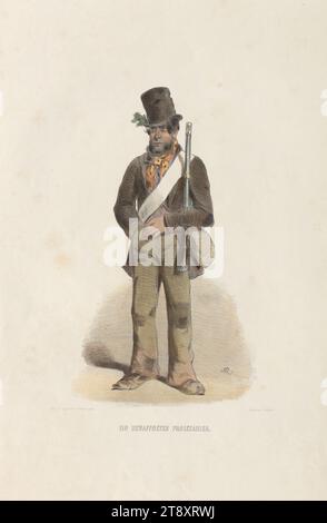 EIN BEWAFFNETER PROLETARIER.» (De la série 'ERINNERUNGS=BILDER, aus, WIENS OCTOBER-TAGEN 1848, VON, A. ZAMPIS.'), Anton Zampis (1820-1883), lithographe, Johann Höfelich (1796-1849), imprimeur, A. O. Witzendorf, éditeur, 1848, aquarelle, lithographie à la craie, peinture, hauteur 49,4 cm, largeur 33,6 cm, révolutions de 1848, 1849, beaux-arts, l'être humain, la collection Vienne Banque D'Images