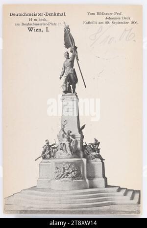 Deutschmeister monument, Vienne I., Carl (Karl) Ledermann jun., Producteur, 1906, paperboard, Collotype, hauteur×largeur : ca. 14×9 cm, Inscription, DE, Vienne, À, Weyer, ADRESSE, Mme Weyer haute-Autriche, MESSAGE, cher cousin! Sur le point de commencer le voyage de retour déjà, nous vous envoyons à partir d'ici nos plus chaleureuses félicitations pour demain et restez avec mes meilleures salutations votre cousin Alfred &, militaire, Beaux-Arts, médias et communication, cartes postales avec translittération, 1e arrondissement : Innere Stadt, monument, statue, sculpture, écriture manuscrite, texte écrit, Deutschmeisterplatz, Deutschmeisterdenkmal Banque D'Images