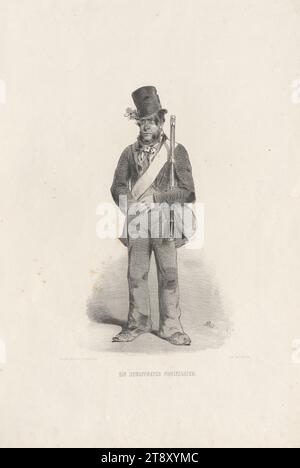 EIN BEWAFFNETER PROLETARIER.» (De la série 'ERINNERUNGS=BILDER, aus, WIENS OCTOBER-TAGEN 1848, VON, A. ZAMPIS.'), Anton Zampis (1820-1883), lithographe, Johann Höfelich (1796-1849), Imprimeur, A. O. Witzendorf, éditeur, 1848, papier, lithographie à la craie, hauteur 53, 9 cm, largeur 36, 2 cm, tours de 1848, 1849, beaux-arts, homme, la collection de Vienne Banque D'Images