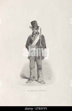 EIN BEWAFFNETER PROLETARIER.» (De la série 'ERINNERUNGS=BILDER, aus, WIENS OCTOBER-TAGEN 1848, VON, A. ZAMPIS.'), Anton Zampis (1820-1883), lithographe, Johann Höfelich (1796-1849), Imprimeur, A. O. Witzendorf, éditeur, 1848, papier, lithographie à la craie, hauteur 50, 9 cm, largeur 44, 9 cm, tours de 1848, 1849, beaux-arts, homme, la collection de Vienne Banque D'Images