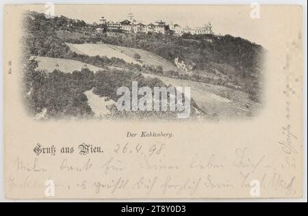 19th, Kahlenberg - Kahlenberghotel, carte postale, Inconnu, 1898, carton, collotype, Inscription, DE, Kahlenberg, Vienne, TO, Kalksburg, ADRESSE, Herr, Convict Kalksburg, BEI [...], Südbahn, MESSAGE, 26.4,98., merci beaucoup pour votre chère lettre et félicitations. Les félicitations, votre tante [...], salutations de, Industrie hôtelière et de restauration, Bois de Vienne, médias et communication, sites et structures disparus, cartes postales avec translittération, 19e arrondissement : Döbling, écriture, texte écrit, Hotel Kahlenberg, hôtel, hôtellerie, auberge, Kahlenberg Banque D'Images