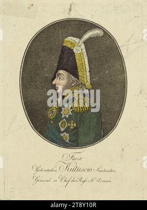 Mikhail Illarionovich Kutuzov-Smolenskoï (1745-1813), Maréchal général, Johann Hieronymus Löschenkohl (1753-1807), maison d'édition, date vers 1812-1813, papier, colorisé, gravure sur cuivre, taille de plaque 26, 2×18, 2 cm, taille de feuille 31×25, 4 cm, Inscription, mi. u. : Prince, Golenichev Kutuzov Smolenskoi, général en Chef des Russ : K Armies, militaire, Beaux-Arts, portrait, homme, commandant en chef, général, maréchal, uniformes (militaires), The Vienna Collection Banque D'Images