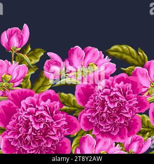 Bordure avec pivoines roses réalistes. Vecteur. Illustration de Vecteur