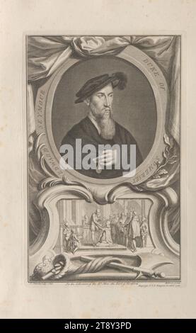 EDWARD SEYMOUR DUKE OF SOMMERSETt', Jakob Houbraken (1698-1780), graveur sur cuivre, 1738, papier, gravure sur cuivre, hauteur 49, 8 cm, largeur 32, 2 cm, plaque taille 37, 5×23, 7 cm, Inscription, 'J. Houbraken Sculps. Amst.", "dans la collection de la RT. Hon : le comte de Hertford.', 'Holbein pinx.', 'Impensis J. & P. Knapton Londini 1738.', Beaux-Arts, aristocratie, domaine Constantin von Wurzbach, homme, portrait., The Vienna Collection Banque D'Images