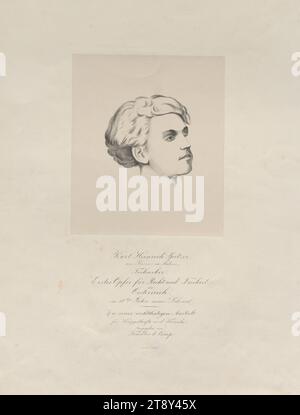 Karl Heinrich Spitzer, de Bisenz en Moravie, technicien. Premier sacrifice pour la justice et la liberté en Autriche, dans la 18e année de sa vie.', Johann Rauh (1803-1863), imprimeur, Carl Tendler, éditeur, date après 1848, papier, lithographie, hauteur 35, 4 cm, largeur 27, 5 cm, Inscription, 'zu einer wohlthätigen Anstalt für Krüppelhafte und Kranke.', 'Ausgegeben von Tendler & Comp.', 'Lith. ANST. V. J. Rauh.', Beaux-Arts, révolutions de 1848, 1849, domaine Constantin von Wurzbach, portrait, homme, The Vienna Collection Banque D'Images