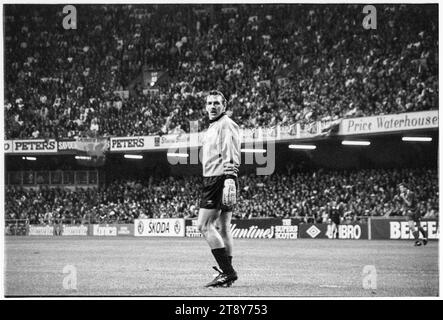 La légende galloise du gardien de but Neville Southall en action. Coupe du monde de la FIFA 1994 qualification Groupe 4 – pays de Galles contre RCS (Tchécoslovaquie alias représentation des Tchèques et des Slovaques) au Cardiff Arms Park, pays de Galles, Royaume-Uni, le 8 septembre 1993. Une victoire pour le pays de Galles dans ce match garantirait presque la qualification avec 2 matchs de groupe restants. Ils ont mené 2-1 mais ont concédé un but de coup franc tardif de Peter Dubovský et le match s'est terminé 2-2. Photo : Rob Watkins Banque D'Images