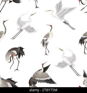 Modèle sans couture avec crénies dansantes et hérons. Vecteur. Illustration de Vecteur