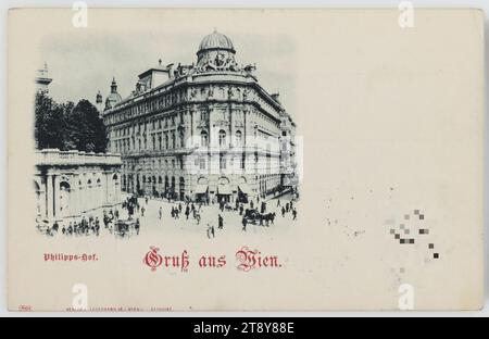 Salutation de Vienne. Philipps-Hof, Carl (Karl) Ledermann jun., producteur, 1898, carton, collotype, 1 : centre-ville, place, lieu, cirque, etc., la maison habituelle ou rangée de maisons, maison d'appartements, maison de logement, maison combinée avec magasin, avec des gens, Albertinaplatz, la collection de Vienne Banque D'Images