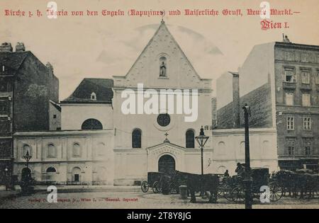 1e, Neuer Markt - Kapuzinerkirche, carte postale, Carl (Karl) Ledermann Jr, producteur, date vers 1898, carton, collotype, 1 : centre-ville, place, lieu, cirque, etc., église (à l'extérieur), véhicule à quatre roues tiré par des animaux, p.ex. : Droschke, chariot, wagon, église des capucins, nouveau marché., la collection Vienne Banque D'Images