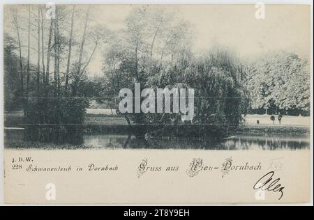 17e, Dornbach - Neuwaldegg - Swan Pond, carte postale, Postkartenverlag Deutsch, producteur, 1898, carton, collotype, parc, loisirs et loisirs, 17e arrondissement : Hernals, jardins publics, parc, canaux, plans d'eau (en ville), avec des gens, la collection Vienne Banque D'Images