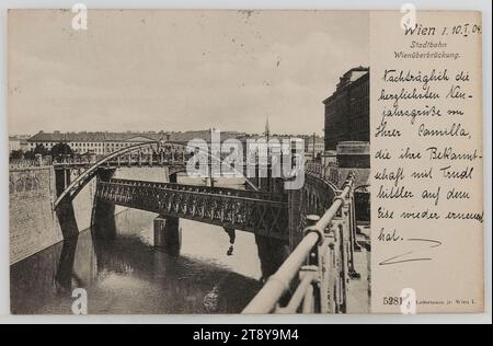 Wienfluss - Zollamtsbrücke, mit Stadtbahn, Picture Postcard, Carl (Karl) Ledermann jun., Producteur, 1904, paperboard, Collotype, inscription, DE, Vienne, À, Vienne, ADRESSE, M. [Nom], Vienne, IX Pelikangasse 14e, MESSAGE, Vienne I. 10.I.04., les salutations les plus chaleureuses du nouvel an de votre Camilla, qui a renouvelé sa connaissance avec Trudl Mittler sur la glace, Transports publics, Vienne vers 1900, Rivière Wien, médias et communication, Stadtbahn, circulation et transports, cartes postales avec translittération, pont, avec les gens, canaux, eaux (en ville), écriture manuscrite Banque D'Images
