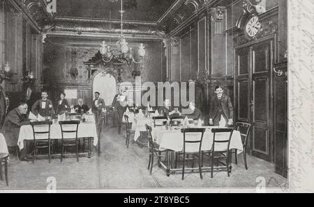 10th, Himberger Straße 20 U. Columbusplatz 6 - Hotel U. Restaurant Kolbeck, carte postale, Inconnu, 1903, carton couché, impression demi-ton, hauteur×largeur 9×14 cm, Inscription, DE, Vienne, À, Brno, ADRESSE, Wohlgeboren FRL., ADR. H., Brünn, Herringgasse 7, MESSAGE, maintenant je vais chez Hanni, puis je vais chercher H. [nom] et nous irons au RathhausKeller, je n'ai rien mangé dans ce restaurant Anton, industrie hôtelière et restauration, manger et boire, loisirs et loisirs, médias et communication, cartes postales avec translittération, 10e arrondissement : Favoriten, avec des gens, écriture manuscrite Banque D'Images