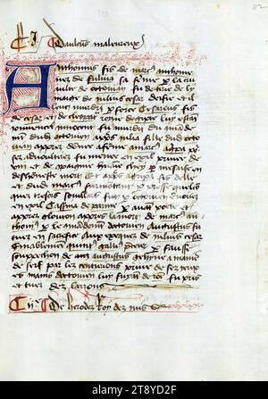 De Casibus Virorum Illustrium de Boccaccio, initial 'A' avec un écureuil et un lièvre, ce manuscrit contient la traduction abrégée en français de Jean Lamelin de Casibus Virorum Illustrium de Giovanni Boccaccio (sur le destin des hommes célèbres). Le contenu, y compris le colophon, est très étroitement lié à l'oeuvre autographe de Lamelin de 1431 (Paris, Bibliothèque Mazarine, 3880), qui est le seul autre exemplaire connu de ce texte Banque D'Images