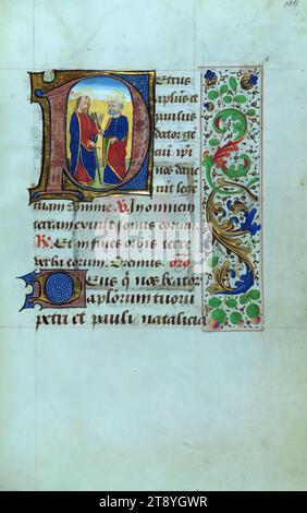 Livre des heures, initial 'P' avec St. Peter et St. Paul, ce Livre d'heures a été complété par les disciples de Loyset Liédet ca. 1470 à Bruges. Le calendrier et la litanie présentent des saints vénérés à Bruges, en Bretagne et à Angers, ce qui situe le livre dans la région nord-ouest de la Flandre. Ce livre contient onze miniatures existantes et un hymne à la Vierge, qui a été ajouté à la fin du livre dès le début Banque D'Images