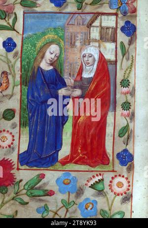 Livre d'heures, Visitation, ce petit Livre d'heures a été réalisé au tournant du XVIe siècle. Les illuminations sont dans le style du Maître du Livre de prières de ca. 1500, actif à Bruges Banque D'Images