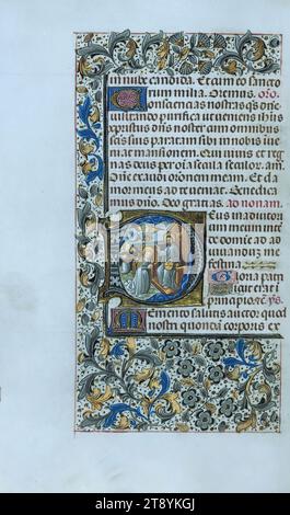 Livre d'heures, Couronnement de la Vierge, ce Livre d'heures illuminé ca. 1470 contient des exemples étonnants de miniatures pleine page dans le style de Willem Vrelant, probablement originaires de Bruges. Étant donné que plusieurs cycles de prière contiennent des indications d'une femme suppliante, ainsi que d'une majorité de femmes saintes dans la litanie, le livre a été détenu ou codétenu par une femme Banque D'Images