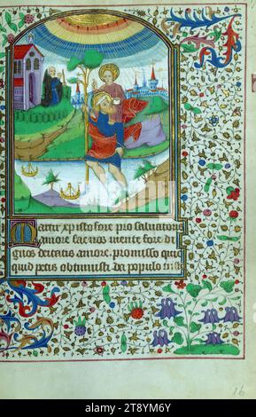 Livre des heures, St. Christopher portant Christ enfant, ce Livre d'heures a été achevé pour l'usage de Reims ca. 1450-1475 dans le nord-est de la France Banque D'Images