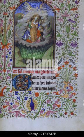 Malet-Lannoy heures, St. Marie Madeleine, Assomption, ce Livre d'heures a été fait ca. 1420-1440 pour l'utilisation de Rome dans le nord-est de la France ou Paris, comme suggéré par le contenu du calendrier et l'inclusion d'un suffrage à Sainte Avia. Bien que l'identité du patron initial soit inconnue, son héraldique a été ajouté trente-cinq fois tout au long du livre. Le manuscrit a été détenu dans les premières décennies de sa création par Thomas Malet de Berlettes et Jeanne de Lannoy, dont l'héraldique a également été ajoutée très tôt dans le manuscrit Banque D'Images