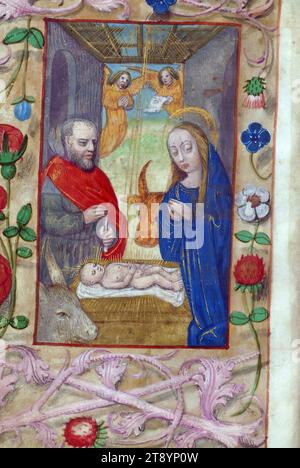 Livre d'heures, Nativité, ce petit Livre d'heures a été réalisé au tournant du XVIe siècle. Les illuminations sont dans le style du Maître du Livre de prières de ca. 1500, actif à Bruges Banque D'Images