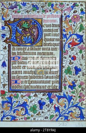 Livre d'heures, initial, ce livre d'heures de poche, ca. 1460-70, a été achevé dans le cercle de Willem Vrelant pour l'utilisation de Sarum. Avec vingt-sept miniatures existantes et vingt-deux initiales historiées, il est un exemple important des livres de prières réalisés dans le troisième quart du XIIIe siècle à Bruges pour les propriétaires anglais. Bien que ce manuscrit ne soit pas particulièrement unique parmi ses pairs, il est exemplaire en raison de son impressionnant programme pictural, y compris les miniatures susmentionnées et les initiales historiées Banque D'Images