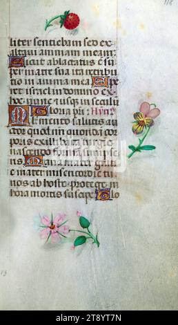 Livre d'heures, Marginalia, ce manuscrit a été créé ca. 1500 à Bruges ou Gand, et a été influencé par le Maître des livres de prières, le Maître du Livre de prières de Dresde, et le Maître des scènes de David dans le bréviaire Grimani. Il a probablement été fait pour une patronne avec une affinité franciscaine, comme suggéré par le contenu du calendrier. Le livre est fortement illuminé avec dix-neuf miniatures, marginalia sur des pages sans miniatures, et vingt-quatre illuminations de calendrier, ces dernières comprenant des signes du zodiaque associés à des illustrations des travaux du mois Banque D'Images