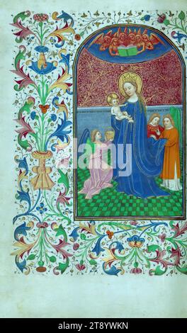 Livre d'heures, Vierge et enfant, fait pour une utilisation dans le diocèse de Cambrai ca. 1450-60, ce Livre des heures est extraordinaire pour son éclairage somptueux. Il a probablement été produit par plusieurs artistes du cercle de Willlem Vrelant, et la richesse des textes et des images rappelle la richesse des manuscrits de Vrelant de la même époque, comme les heures d'Isabel la Católica (Biblioteca del Palacio Real, Madrid, Arm. INF. 61) terminé à Bruges ca. 1455 Banque D'Images