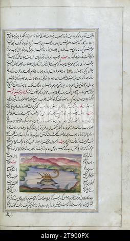 Les lumières de Canopus, Une tortue porte un scorpion sur son dos de l'autre côté d'une rivière, il s'agit d'une copie illuminée et illustrée de Anvār-i Suhaylī (les lumières de Canopus), datant du XIIIe siècle AH / XIXème EC. C'est une version persane de Kalīlah wa-Dimnah (les fables de Bīdpāy). Il a été achevé le 26 Jumādá I 1264 AH / 1847 ce par Mīrzā Raḥīm. Le texte est écrit en écriture nastaʿliq à l'encre noire et rouge, révélant l'influence de l'écriture shikastah. Il y a 123 tableaux illustrant le texte Banque D'Images