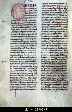 L'Historia Anglorum d'Henri de Huntingdon, orné d'un C initial, produit au début du XIIIe siècle, est un important témoignage textuel de l'Historia Anglorum, l'Histoire du peuple anglais, par Henri, archidiacre de Huntingdon. La première version du texte d’Henri de Huntingdon avait une date finale de 1129, bien qu’il y ait eu quatre autres mises à jour contenant des événements jusqu’en 1135, 1138, 1148 et 1154 Banque D'Images