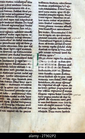 L'Historia Anglorum, initial I d'Henri de Huntingdon, produit au début du XIIIe siècle, ce manuscrit est un important témoignage textuel de l'Historia Anglorum, l'Histoire du peuple anglais, par Henri, archidiacre de Huntingdon. La première version du texte d’Henri de Huntingdon avait une date finale de 1129, bien qu’il y ait eu quatre autres mises à jour contenant des événements jusqu’en 1135, 1138, 1148 et 1154 Banque D'Images