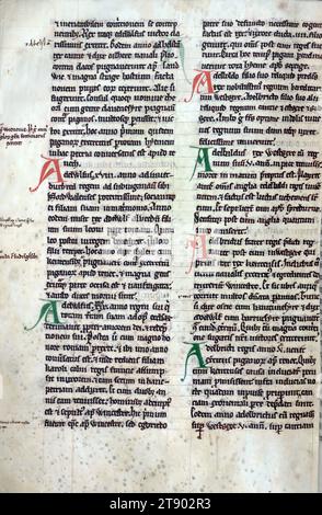 L'Historia Anglorum, initial I d'Henri de Huntingdon, produit au début du XIIIe siècle, ce manuscrit est un important témoignage textuel de l'Historia Anglorum, l'Histoire du peuple anglais, par Henri, archidiacre de Huntingdon. La première version du texte d’Henri de Huntingdon avait une date finale de 1129, bien qu’il y ait eu quatre autres mises à jour contenant des événements jusqu’en 1135, 1138, 1148 et 1154 Banque D'Images