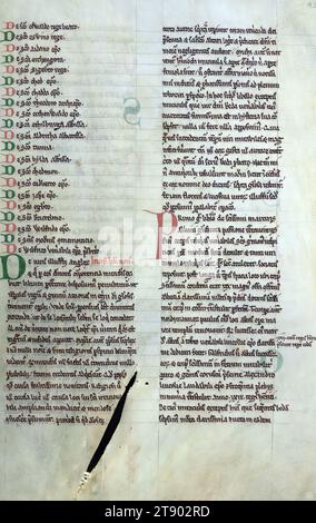 Historia Anglorum, initial D, d'Henri de Huntingdon, produit au début du XIIIe siècle, ce manuscrit est un important témoignage textuel de l'Historia Anglorum, l'Histoire du peuple anglais, par Henri, archidiacre de Huntingdon. La première version du texte d’Henri de Huntingdon avait une date finale de 1129, bien qu’il y ait eu quatre autres mises à jour contenant des événements jusqu’en 1135, 1138, 1148 et 1154 Banque D'Images