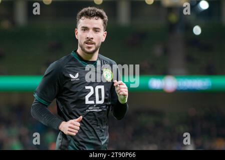 Dublin, Irlande. 21 novembre 2023. Mikey Johnston d'Irlande lors du match amical international entre la République d'Irlande et la Nouvelle-Zélande au Aviva Stadium à Dublin, Irlande, le 21 novembre 2023 (photo par Andrew SURMA/ crédit : SIPA USA/Alamy Live News Banque D'Images