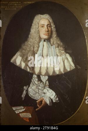 Portrait de Giuseppe Alberto de Ambiveri, Vicaire des Mines de Bergame, c. 1740, Giuseppe Ghislandi, dit FRA Galgario, italien (Bergame), italien (Bergame), 1655 - 1743, 48 1/8 x 34 po. (122,24 x 86,36 cm) (toile), huile sur toile, Italie, 18e siècle, issu d'une famille d'artistes de Bergame (Italie du Nord), Giuseppe Ghislandi était un portraitiste accompli, combinant détail naturaliste et floraison baroque. En 1703, le peintre entra au monastère de Bergame du Galgario, d'où il prit son nom Banque D'Images