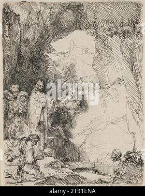 The Raising of Lazare : The Smaller plate, 1642, Rembrandt Harmensz. Van Rijn, néerlandais, 1606–1669, 5 13/16 x 4 7/16 po. (14,8 x 11,3 cm) (assiette), gravure, pays-Bas, 17e siècle Banque D'Images
