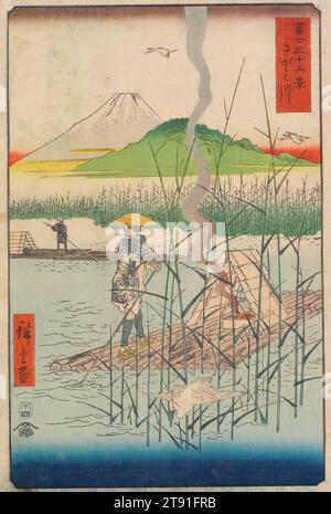 Rivière Sagami, 1858, 4e mois, Utagawa Hiroshige ; Éditeur : Tsutaya Kichizō, japonais, 1797 - 1858, 13 1/4 × 8 11/16 po (33,6 × 22 cm) (image, vertical ōban), estampe sur bois (nishiki-e) ; encre et couleur sur papier, Japon, 19e siècle Banque D'Images