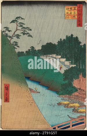 Seidō et la rivière Kanda du pont Shōhei, 1857, 9e mois, Utagawa Hiroshige ; Éditeur : Sakanaya Eikichi, japonais, 1797 - 1858, 13 3/16 × 8 3/4 po (33,5 × 22,2 cm) (image, verticale ōban)14 1/4 x 9 5/8 po (36,2 x 24,4 cm) (planche), estampe sur bois (nishiki-e) ; encre et couleur sur papier, Japon, 19e siècle Banque D'Images