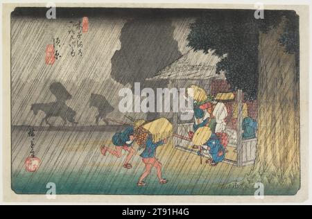 No 40, Suhara, c. 1835-1838, Utagawa Hiroshige ; Éditeur : Iseya Rihei, japonais, 1797 - 1858, 8 13/16 × 13 11/16 po (22,4 × 34,7 cm) (image, horizontal ōban), estampe sur bois (nishiki-e) ; encre et couleur sur papier, Japon, 19e siècle Banque D'Images