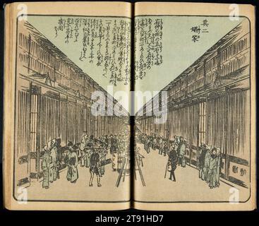 Livre illustré 'souvenir d'Edo' vol. 6, 1850-1853, Utagawa Hiroshige ; Éditeur : Kikuya Kōzaburō, Japonais, 1797 - 1858, 7 1/16 x 4 13/16 x 3/16 po (18 x 12,3 x 0,5 cm) (cadre extérieur), Livre imprimé Woodblock ; encre sur papier, avec couleur appliquée à la main, Japon, 19e siècle Banque D'Images