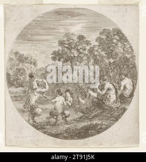 La famille Satyre, 17e siècle, Stefano della Bella, Italien (Florence), Italien (Florence), 1610 à 1664, 5 1/4 x 5 1/4 po (13,4 x 13,34 cm) (plaque, diamètre), gravure, Italie, 17e siècle Banque D'Images