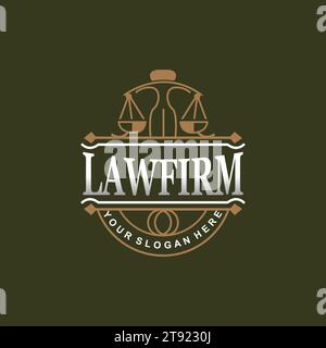 Logo Justice, rétro Vintage Theme Design, Law Vector, Law Firm, Scales Illustration Symbol icône Illustration de Vecteur