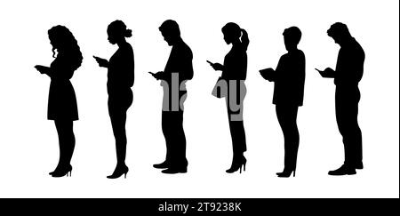 Silhouettes de personnes debout en ligne vue latérale. Illustration de Vecteur
