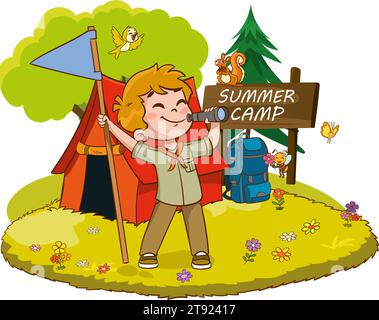 Illustration vectorielle de Kids Camping et trekking Illustration de Vecteur