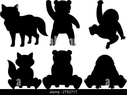 Une collection d'illustrations de dessins animés vectoriels mettant en vedette diverses silhouettes d'animaux sauvages Illustration de Vecteur