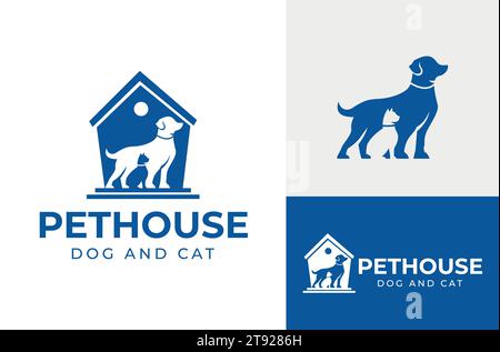 Blue Animal House Illustration PET Dog Cat Silhouette peut être utilisé pour le modèle de conception vectorielle PET Shop Illustration de Vecteur