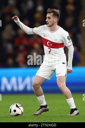 Cardiff, Royaume-Uni. 21 novembre 2023. Kerem Akturkoglu, de Turquie, lors du match de qualification pour le Championnat d'Europe de l'UEFA au Cardiff City Stadium, Cardiff. Le crédit photo doit se lire comme suit : Darren Staples/Sportimage crédit : Sportimage Ltd/Alamy Live News Banque D'Images