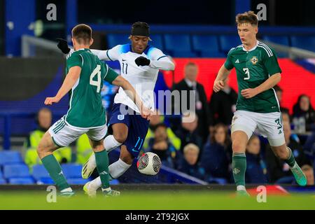 Noni Madueke #11 d'Angleterre U21 en action lors du match de qualification de l'UEFA Euro U21 Angleterre U21 vs Irlande du Nord U21 à Goodison Park, Liverpool, Royaume-Uni, 21 novembre 2023 (photo de Conor Molloy/News Images) Banque D'Images