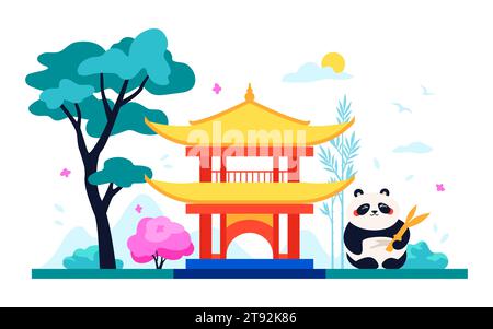 Shinto Shrine - illustration vectorielle colorée moderne Illustration de Vecteur