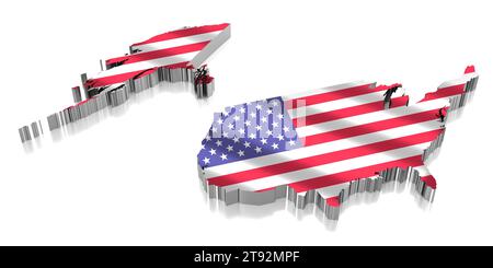 Etats-Unis et Alaska - frontières et drapeau - illustration 3D. Banque D'Images
