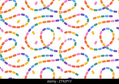 Motif naïf sans couture pointillé squiggle avec des lignes ondulées de couleur vive sur un fond clair. Fond de dessin de style squiggle abstrait créatif Illustration de Vecteur