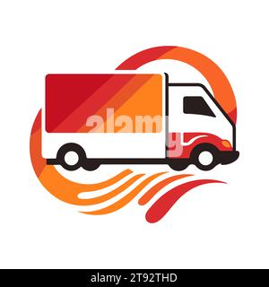 Icône de camion de livraison isolée sur fond blanc. Fourgonnette utilitaire plate se déplaçant rapidement. Logo de service d'expédition rapide. Illustration vectorielle Illustration de Vecteur
